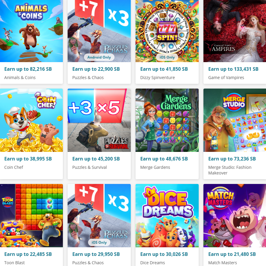 Swagbucks mobile game reward offers